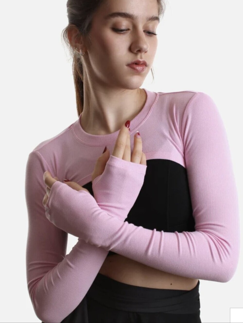 POPFLEX Pink Long Sleeve Thumbhole Crop Shrug Bolero Dance Ballet Size Small